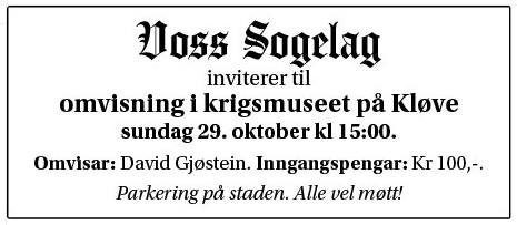 Bilete relatert til Voss ættesogelag:  Slektslaurdag 4. november kl. 11.00 - 14.30Stad: V...